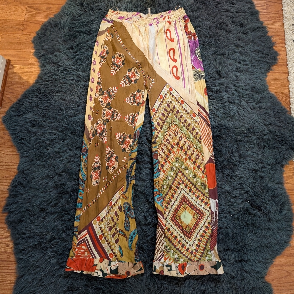 Chloé silk bandana flare pants, sz 38 (XS-S)